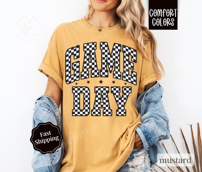 Game Day Checkered Shirt Comfort Colors, Retro Gameday Tshirt, Womens Football Tee, Womenswear Oversized Crewneck Hoodie,...