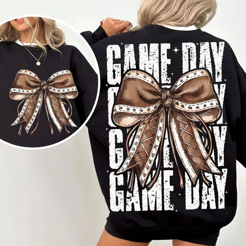 Game Day Football Bow Tshirt, Sweatshirt, Hoodie, Fall Coquette Bow, Fall Football Shirt, Sport Shirt, Football Mom, Game...