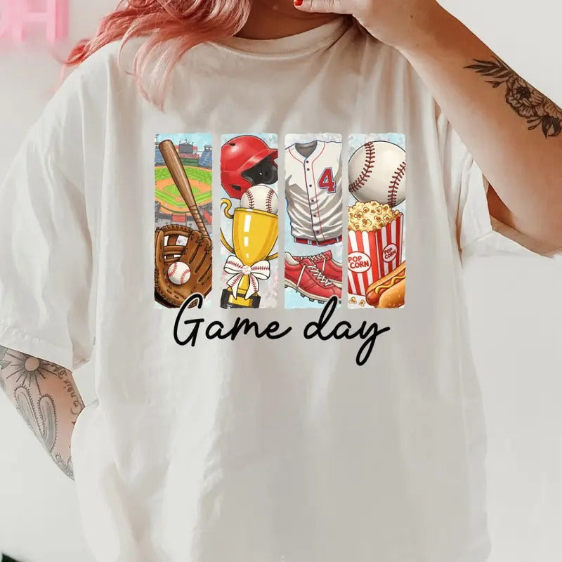 Game Day Graphic Baseball Shirt ~ Unisex Apparel Relaxed Fit Printed In The USA Clothing Womenswear Casual Comfort Cotton...