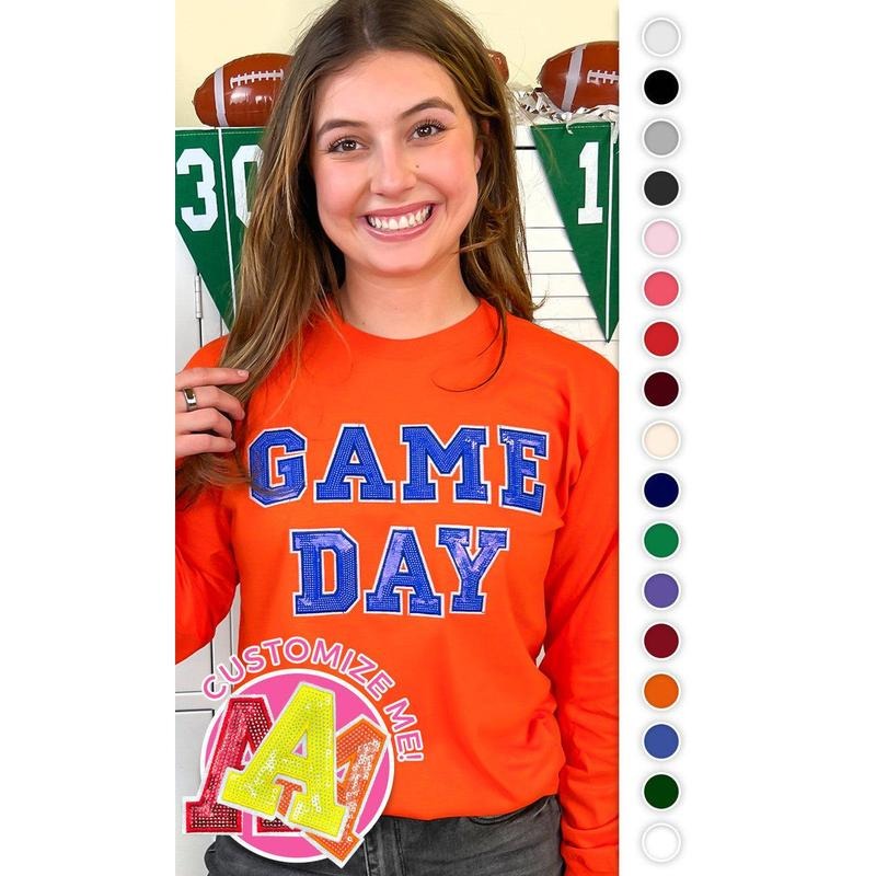 Game Day Sequin Long Sleeve Graphic T-Shirt Hoodie, Sweatshirt | TeeBloomCo.com