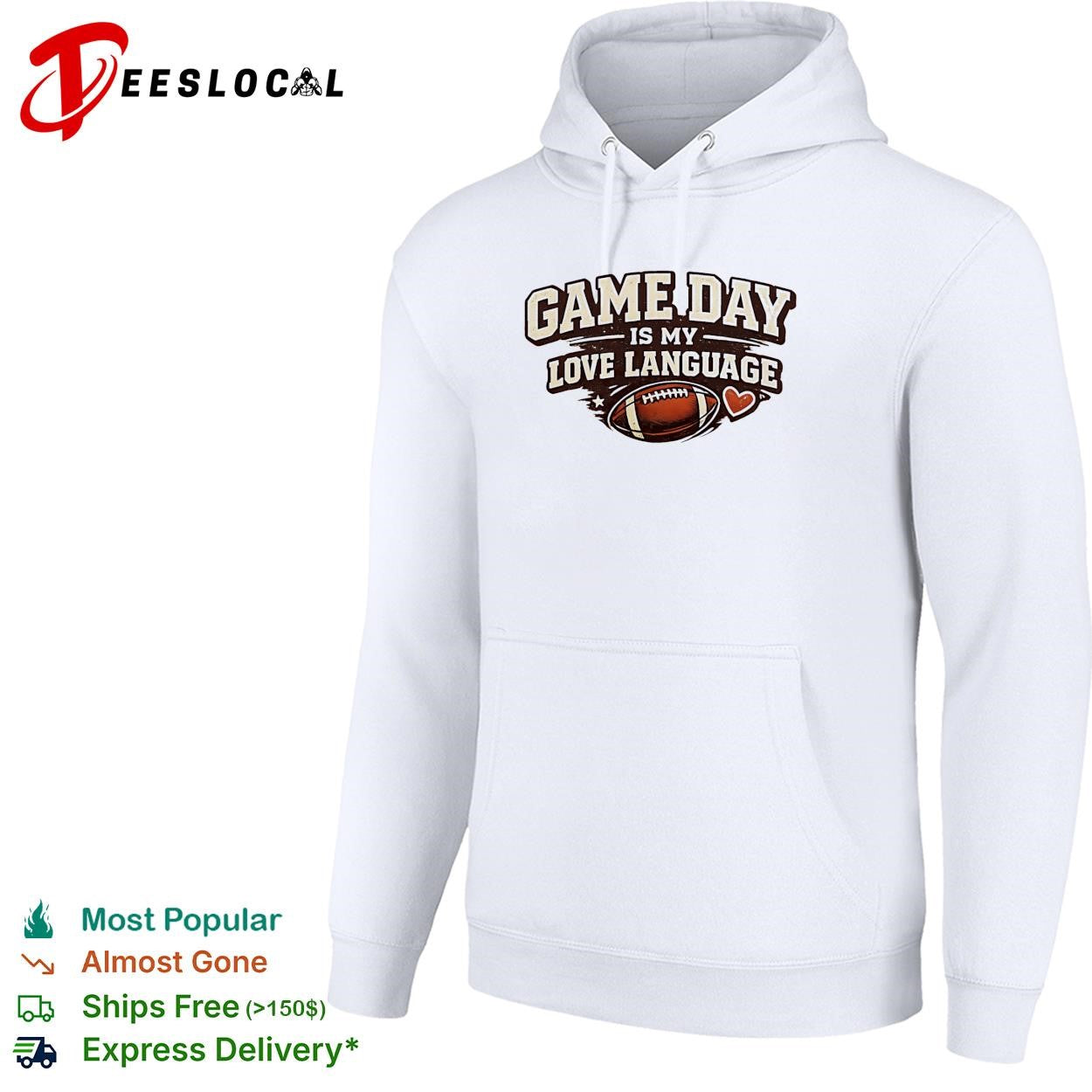 Game day is my love language football helmet and heart bold text graphic shirt