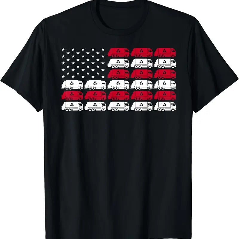 Garbage Truck USA American Flag Patriotic Men Women Boys T-Shirt Hoodie, Sweatshirt | TeeBloomCo.com