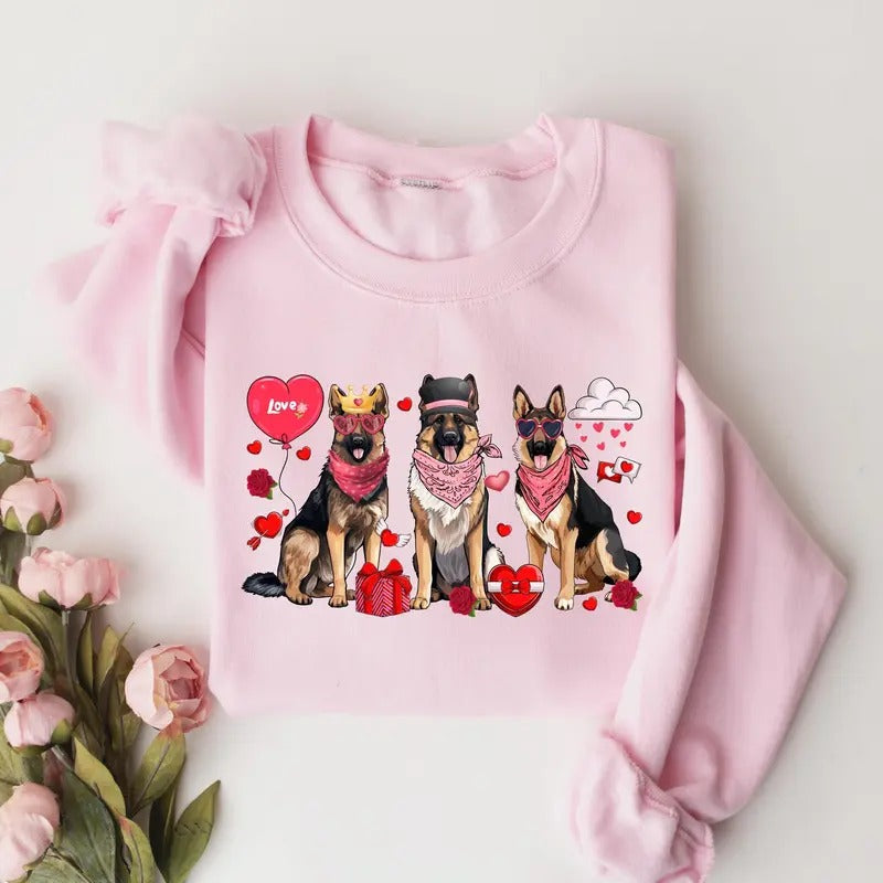 German Shepherd Dog Valentine Sweatshirt, Valentine's Day Dog Shirt, German Shepherd Valentine Shirt Hoodie | TeeBloomCo.com