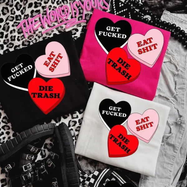 Get Fu&ked, Eat Shi$, & Di$ Trash Crewneck Sweatshirt, T Shirt, or Hoodie Pullover | Punk, Alt, Grunge, Goth, Skeleton...