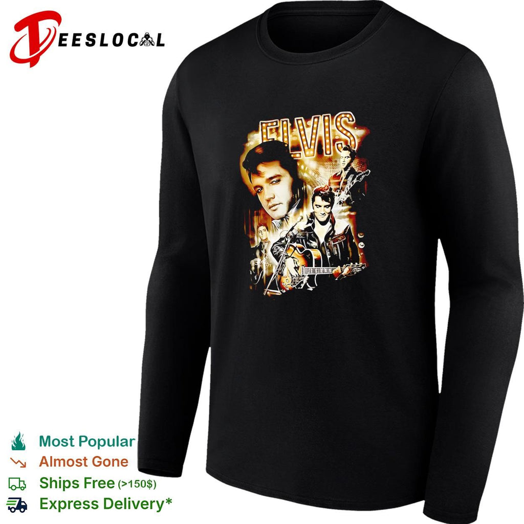 Elvis Presley portrait photo collage live concert stage lights graphic shirt