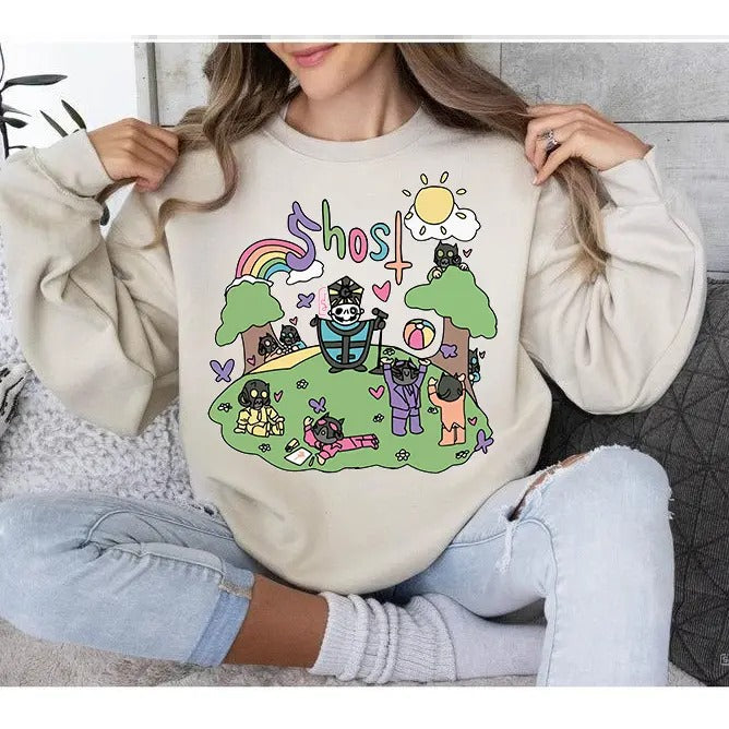 Ghost Band Rainbow Sweatshirt Funny Vibes Cozy Crewneck Sweater Ghost Metal Band T-Shirts, Hoodie | TeeBloomCo.com