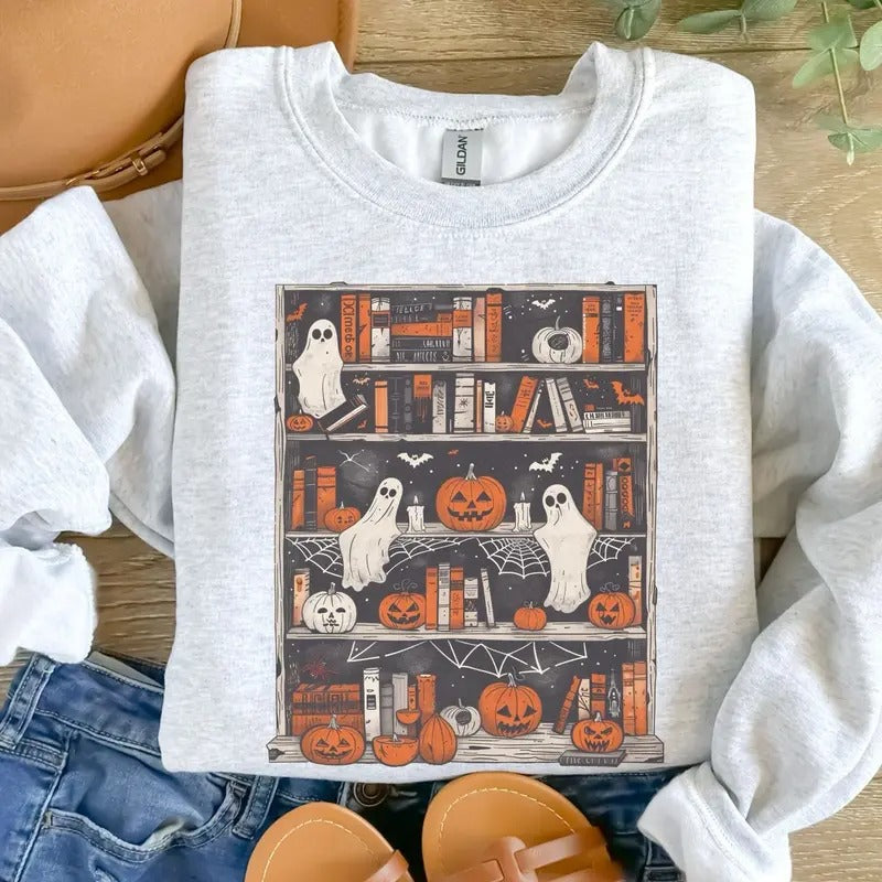 Ghost Bookcase Sweatshirt - Ash Grey T-Shirts, Hoodie | TeeBloomCo.com