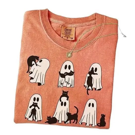 Ghost Cats Shirt, Comfort Colors Cat Ghost T-Shirt, Cute Cat Lovers shirt, Retro Ghost Halloween, Halloween Cat T-shirt,...