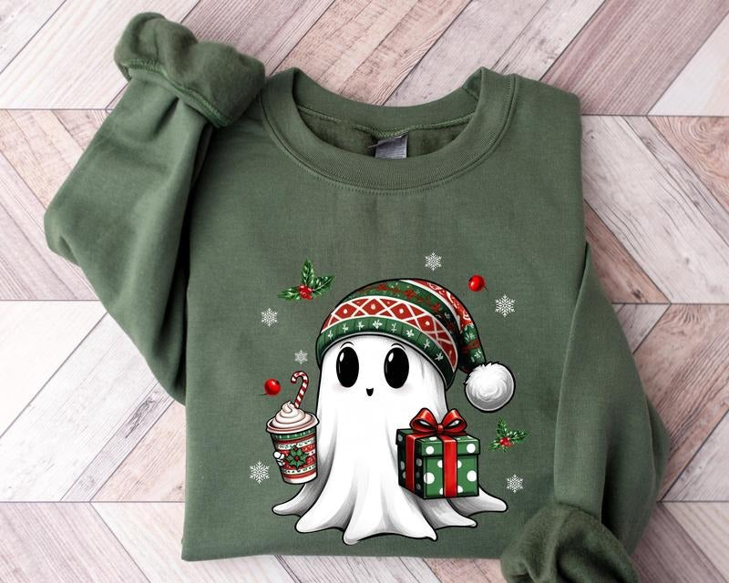 Ghost Coffee Sweatshirt, Christmas Ghost Gift, Christmas Sweatshirt, Christmas Ghost, Ghost Santa, Unisex Sweatshirt,...