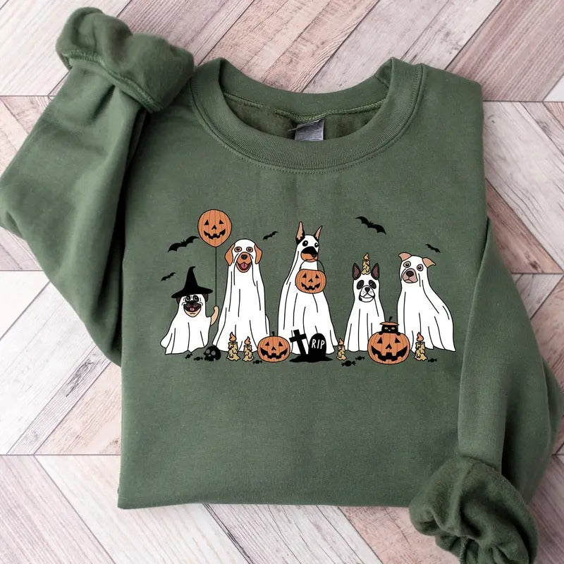 Ghost Dog Halloween Crewneck Sweatshirt, Hoodie, T-shirt | TeeBloomCo.com
