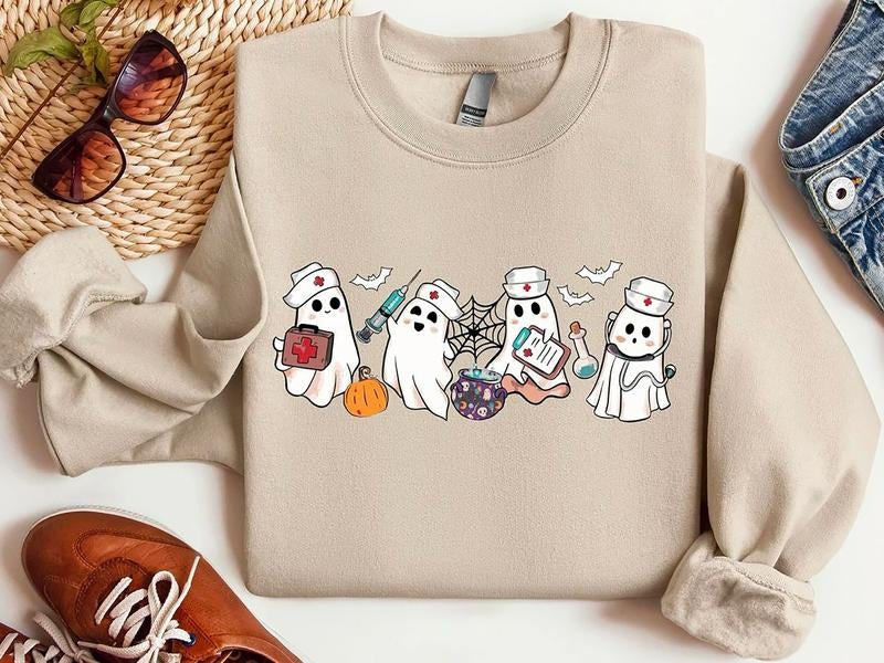 Ghost Nurse Halloween Sweatshirt, Ghost Nurse Shirt, Nurse Halloween Sweatshirt, Halloween Shirt For Nurse, Halloween...