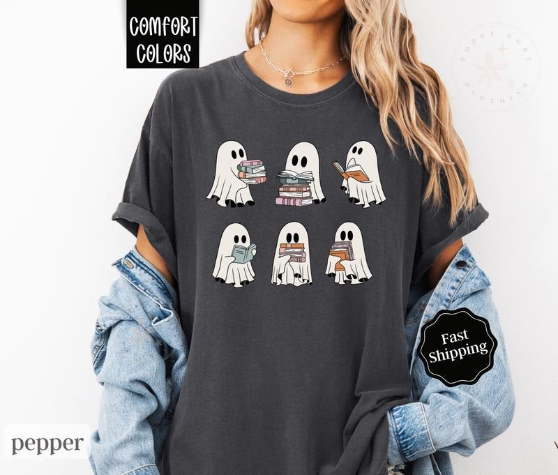 Ghost Reading Shirt Comfort Colors, Book Lover Tshirt, Teacher Halloween Tee halloween shirt Hoodie, Sweatshirt
