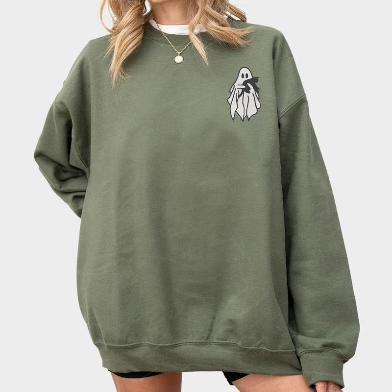 Ghost Sweatshirt, Halloween Sweatshirt, Black Cat, Fall Sweatshirt for Women, Halloween Crewneck, Ghost Shirt, Spooky...
