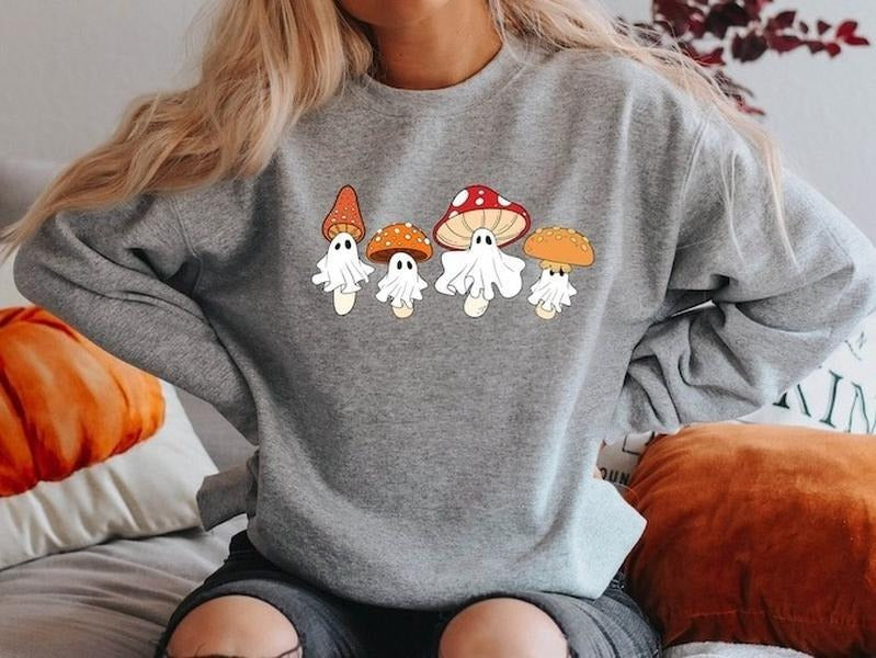 Ghost Sweatshirt, Halloween Sweatshirt, Ghost Shirt, Magic Mushroom Sweatshirt, Spooky Season Shirt Hoodie | TeeBloomCo.com