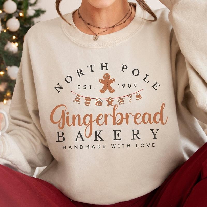 Gingerbread Bakery Christmas Crewneck Sweatshirt, Hoodie, T-shirt, Cute Christmas Gifts | TeeBloomCo.com
