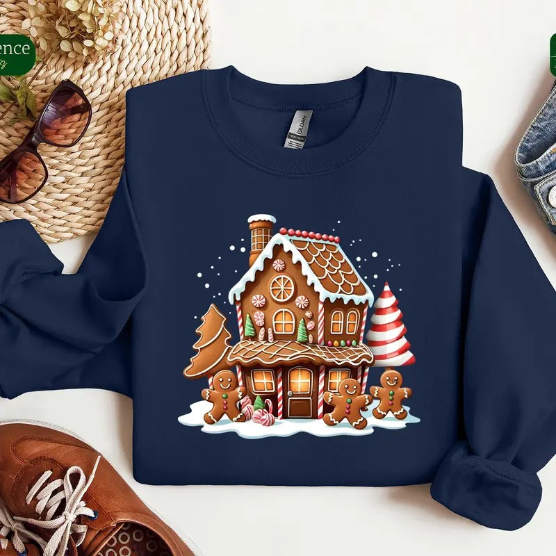 Gingerbread House Shirt - Cute Christmas Sweatshirt for Women - Fabric, Pullover Hoodie | TeeBloomCo.com