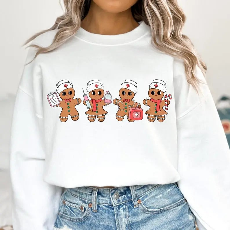 Gingerbread Nurse Christmas Shirt, Retro Nurse Shirt, Merry Christmas, Gift For Nurse, School Nurse, Trendy Gift For Her,...