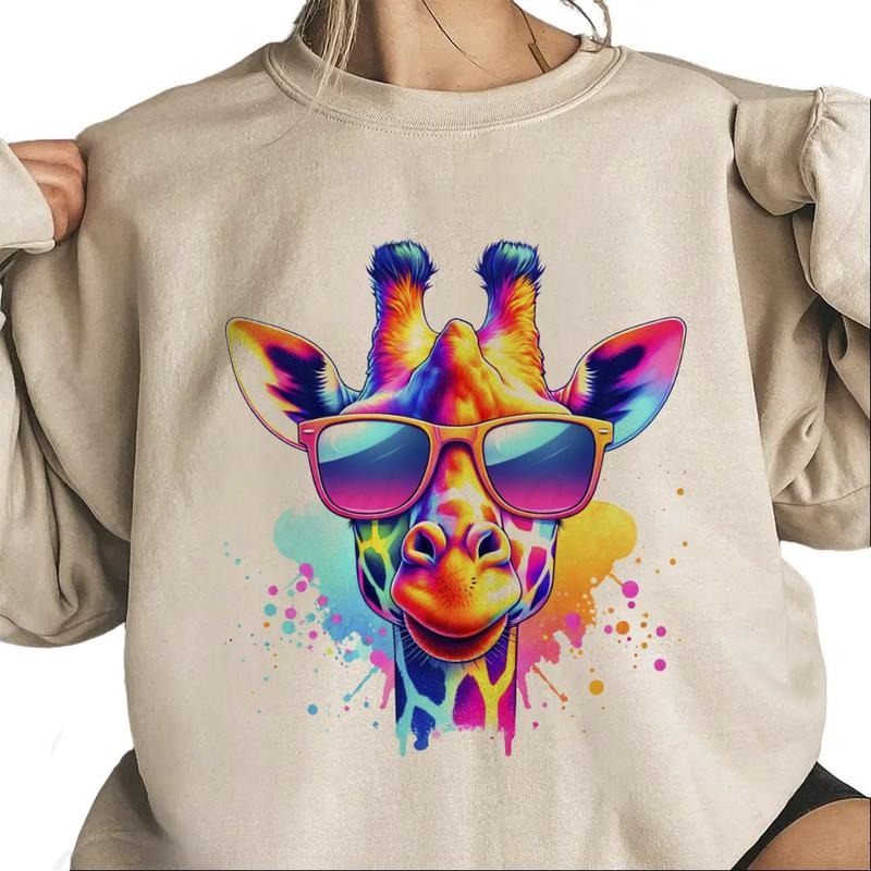 Giraffe With Sunglasses Sweatshirt Unisex Neon Wild Animal Trendy T-Shirt Hooodie Cotton Womenswear Hoodie | TeeBloomCo.com