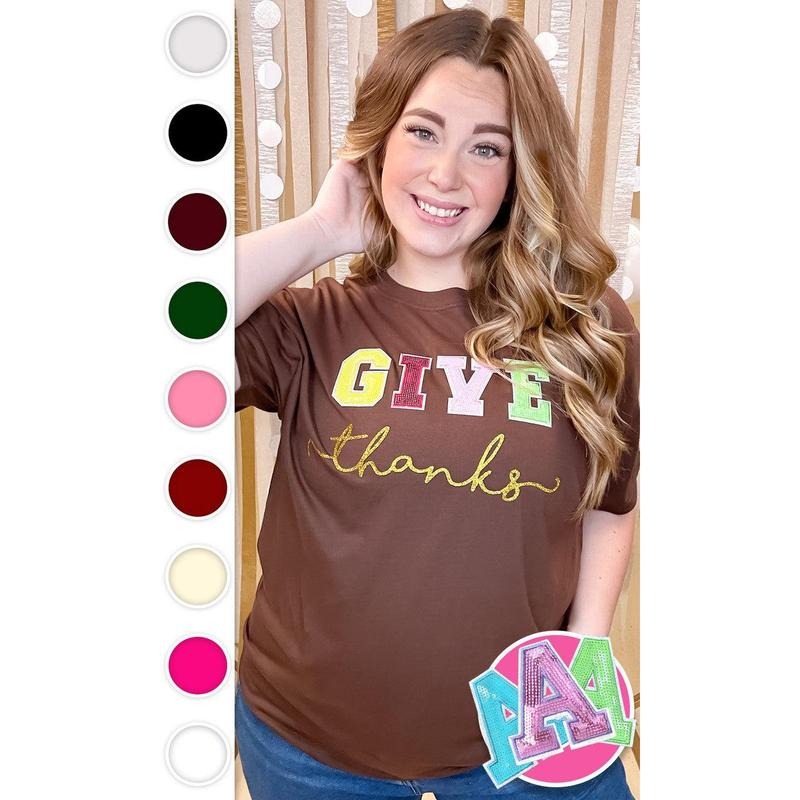 Give Thanks Sequin Graphic T-Shirt Hoodie, Sweatshirt | TeeBloomCo.com