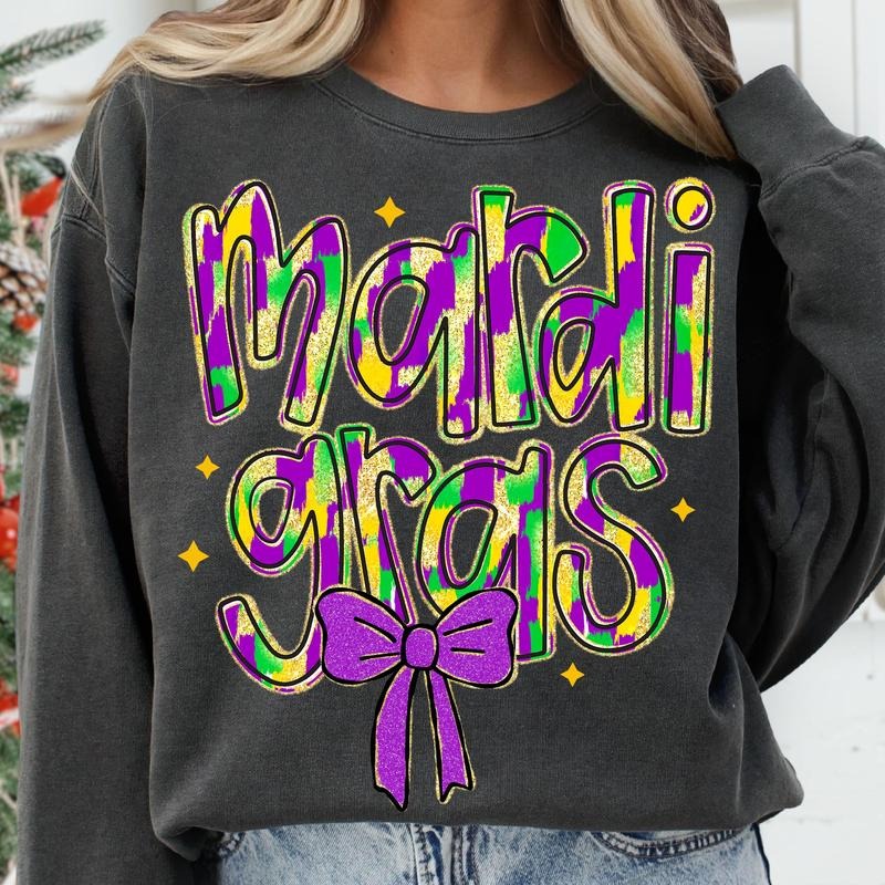 Glitter Mardi Gras Coquette Sweatshirt, Fleur De Lis Shirt, Retro Mardi Gras Shirt Hoodie | TeeBloomCo.com