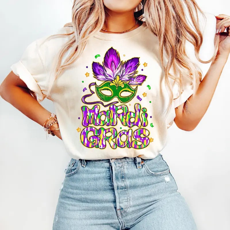 Glitter Mardi Gras Shirt, Fleur De Lis Shirt, Mardi Beads Louisiana Festival Sweatshirt Hoodie | TeeBloomCo.com