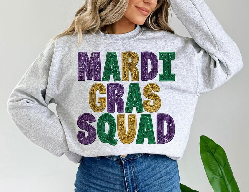 Glitter Mardi Gras Squad Mardi Gras Louisiana Carnival Faux Mardi Gras Shirt Carnival Mardi Gras Hoodie, Sweatshirt