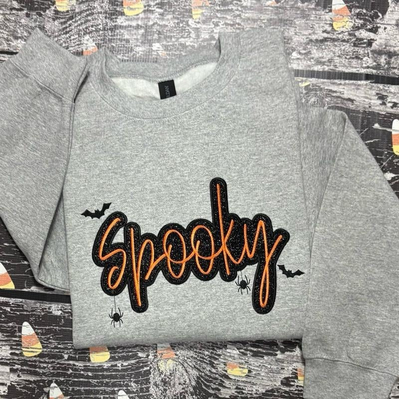 Glitter Spooky Season Embroidered Crewneck Sweatshirt T-Shirts, Hoodie | TeeBloomCo.com