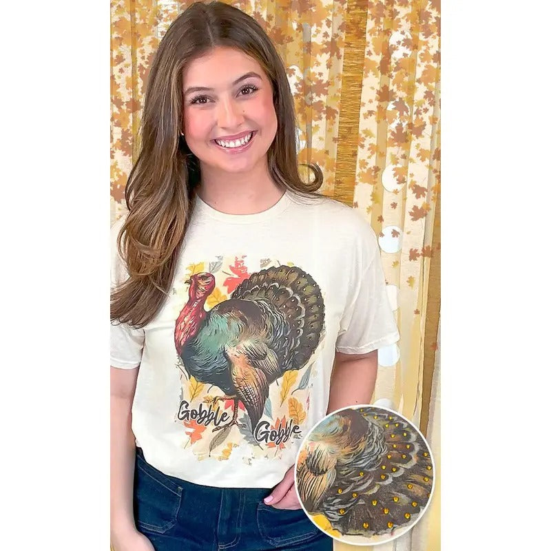 Gobble Gobble Rhinestone Graphic Shirt Hoodie, Sweatshirt | TeeBloomCo.com
