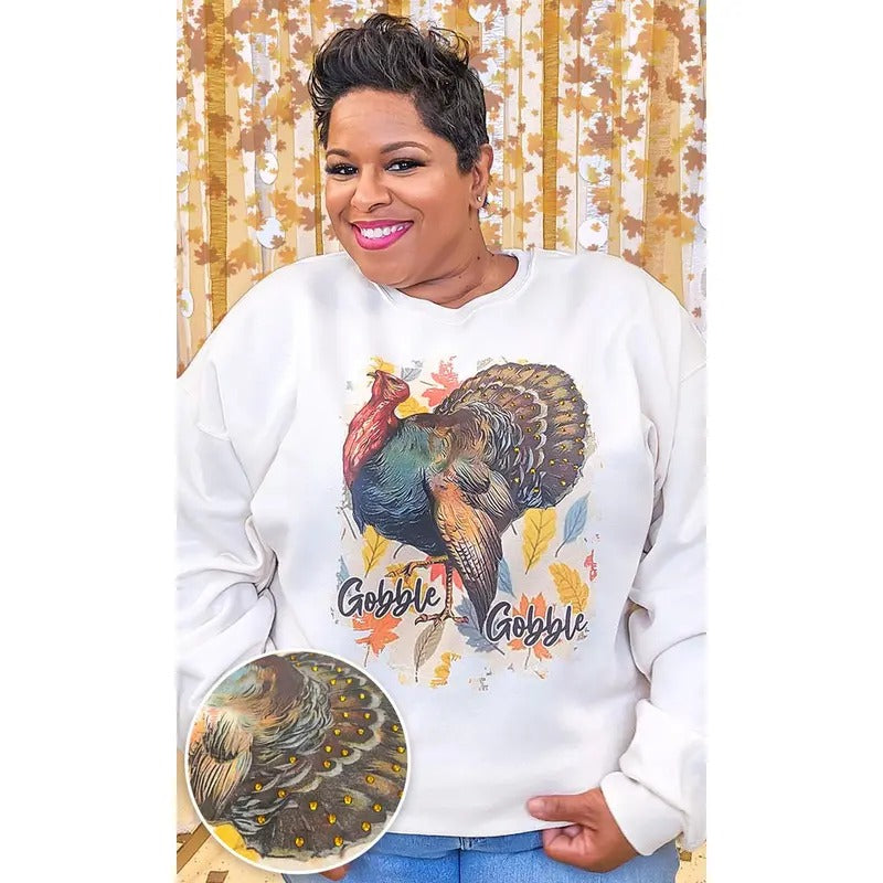 Gobble Gobble Rhinestone Graphic Sweatshirt T-Shirts, Hoodie | TeeBloomCo.com