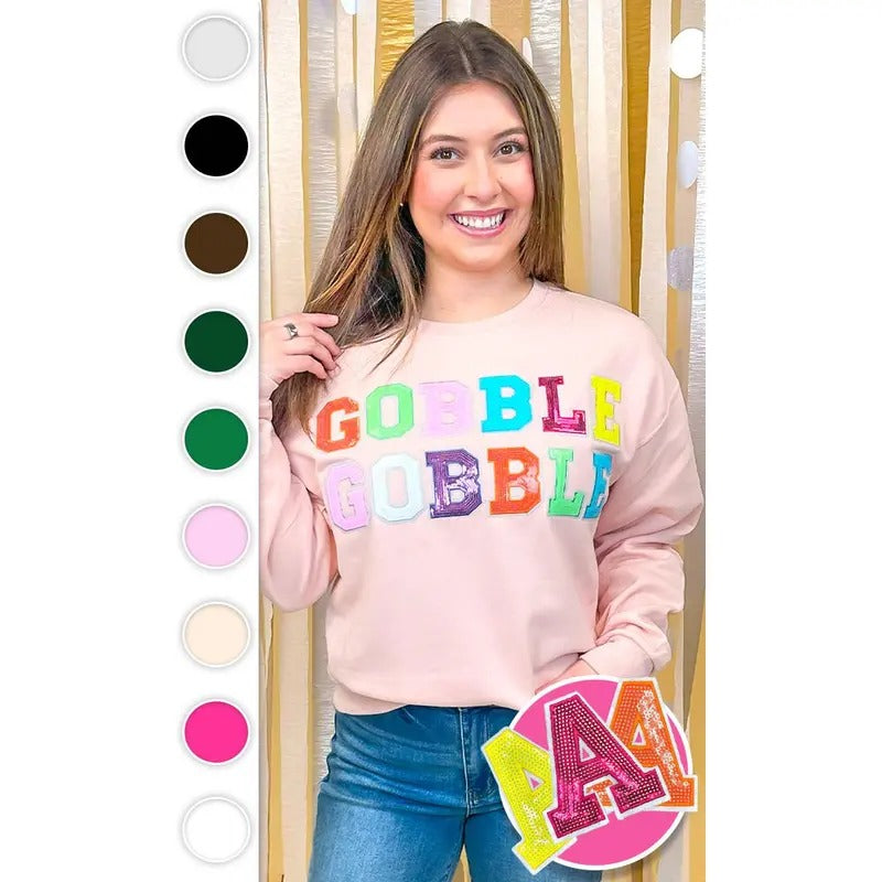 Gobble Gobble Sequin Graphic Sweatshirt T-Shirts, Hoodie | TeeBloomCo.com