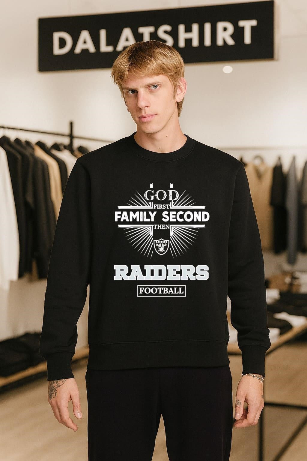 God First Family Second Then Raiders Logo Football shirt