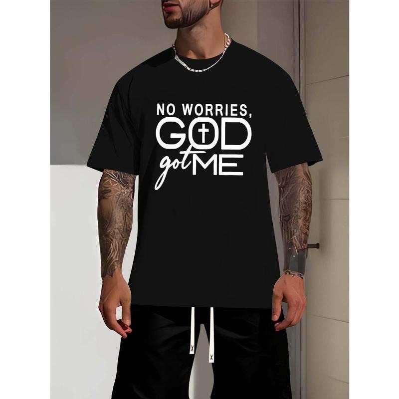 God Got Me Graphic Men's Short Sleeve T-shirt, Comfy Stretchy Trendy Tees For Summer, Casual Daily Style Fashion...