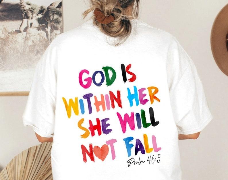 God Is Within Her She Will Not Fall Sweat,Christian Bible Verse   Hoodie and Sweater; T-shirt Cotton Polyester Womenswear...