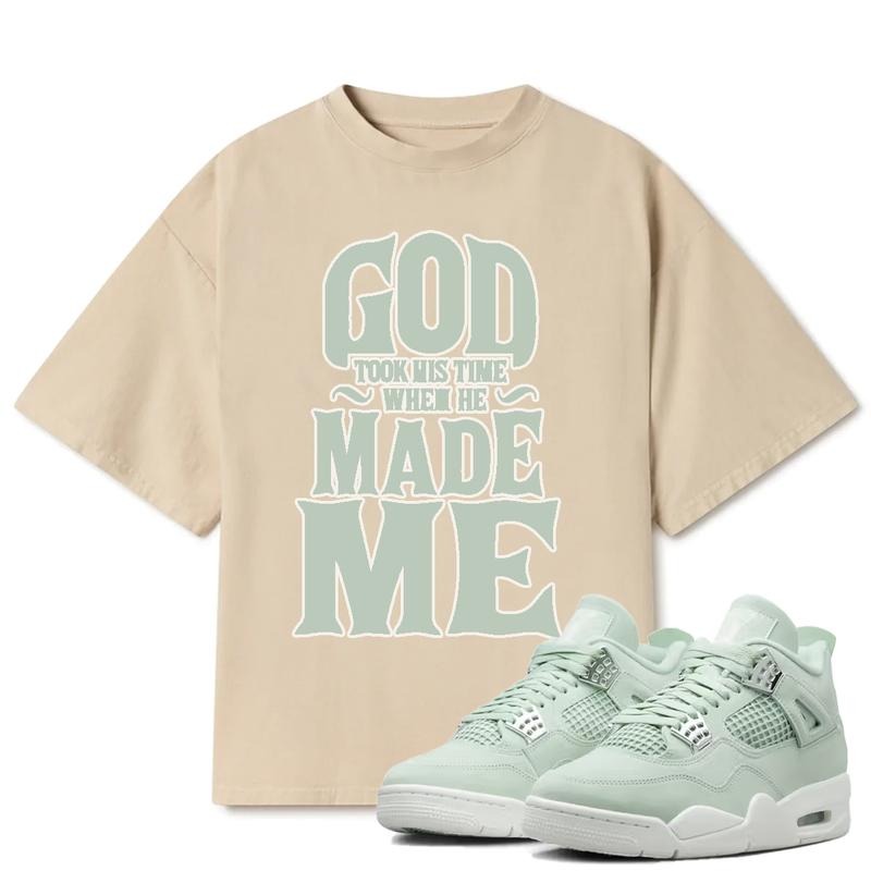God Made Me Match 4s Seafoam Outfits Sneakers, Y2K Cotton T-shirt, Unisex Fitted Graphic Tee for a Streetwear Statement...