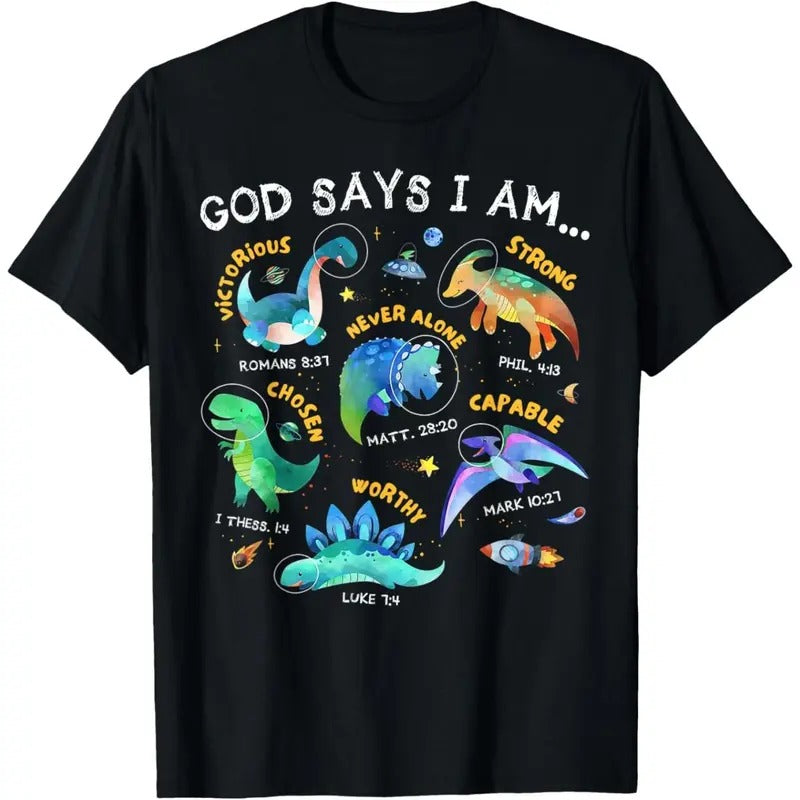 God Says I Am Outer Space Dinosaur Bible Christian Kids Boys T-Shirt  made in usa Hoodie, Sweatshirt | TeeBloomCo.com