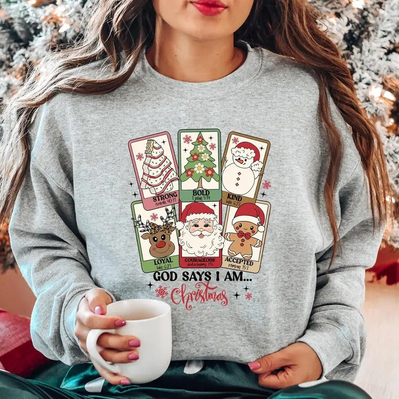 God Says I am Christmas Sweatshirt, Christian Christmas Shirt, Bible Verse Shirt, Religious Shirt,  Friend Xmas Shirt,...