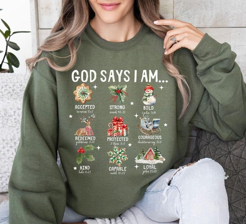 God Says I am Christmas, Christmas Gift,  Jesus Shirt, Christian Jesus Tshirt, Christian Bible Tee, Holly Xmas Hoodie,...
