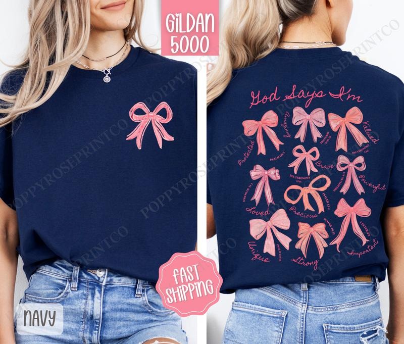 God Says I am Shirt Gildan, Coquette Bow Women's Tee,  Religious Women's Tshirt Plus Size Christian Shirt Hoodie, Sweatshirt