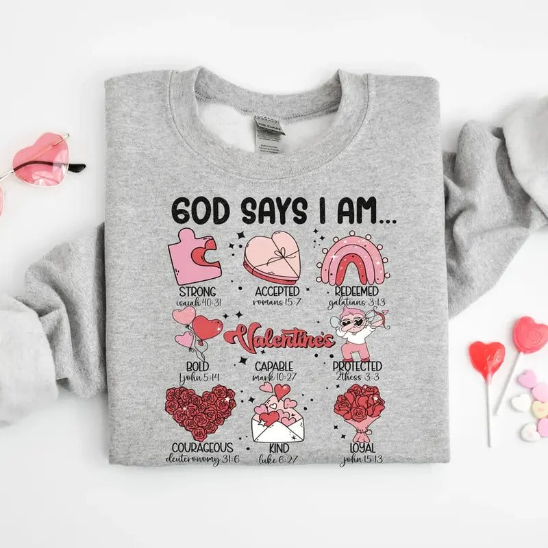 God Says I am Valentine Shirt, Jesus Valentine Tee, Christian Valentine Gift, Valentine Bible Verse, Retro Valentine...