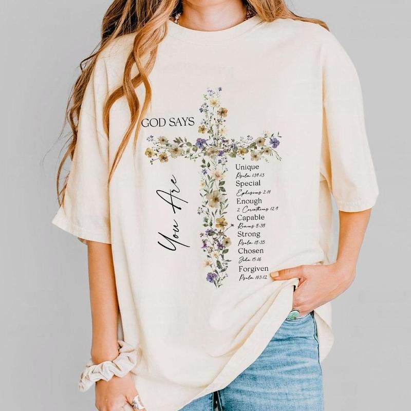 God Says You Are Flower Cross Shirt, Flower Christian Shirt for Women, Jesus T-Shirt, Faith Shirt, Floral Christian Women...