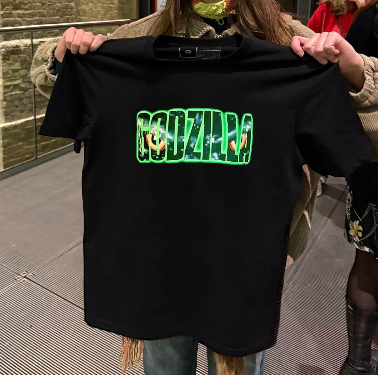 Godzilla Monster Eye Neon Green Glowing Title Graphic shirt
