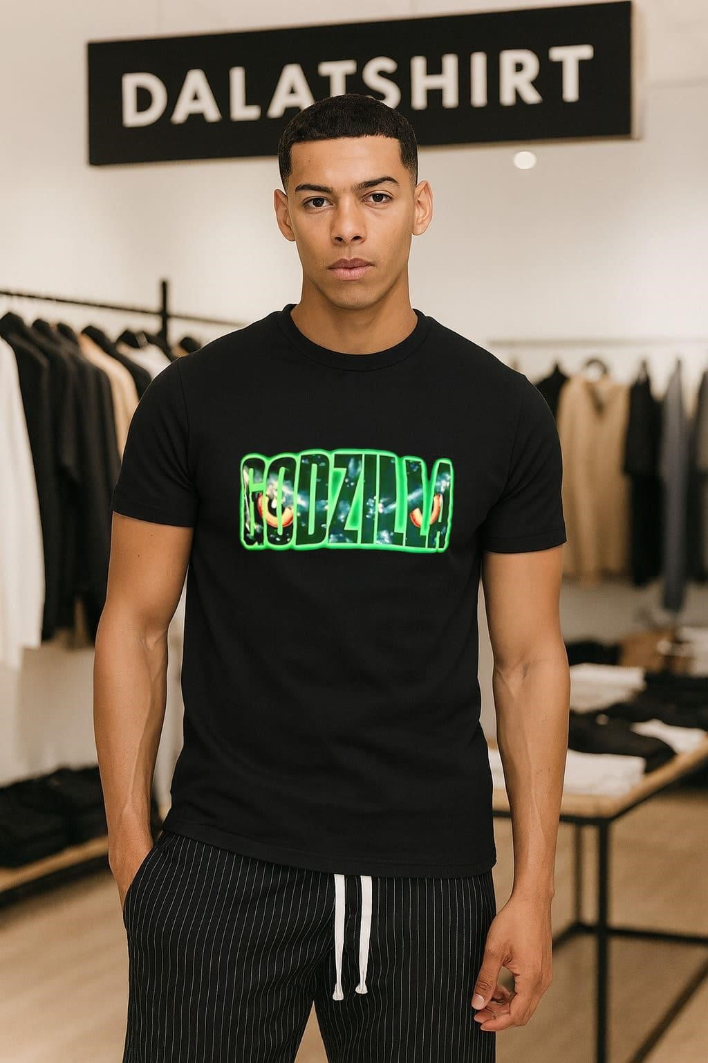 Godzilla Monster Eye Neon Green Glowing Title Graphic shirt
