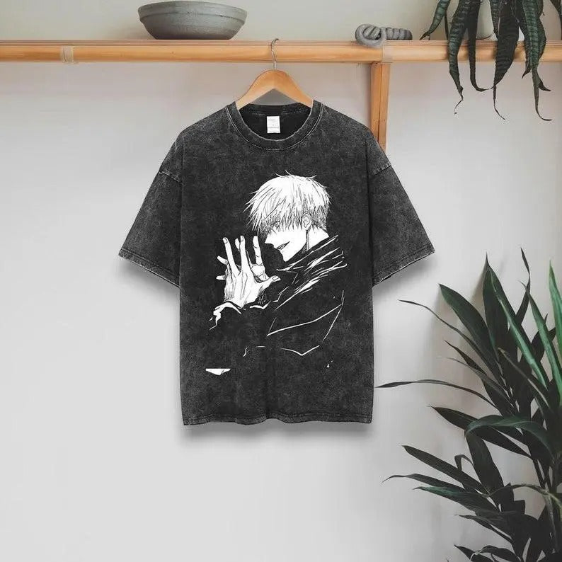 Gojo Oversized Anime T-shirt Anime Streetwear Dyenomite Mineral Wash Oversized Shirt Oversized Gym Clothing T-shirt...
