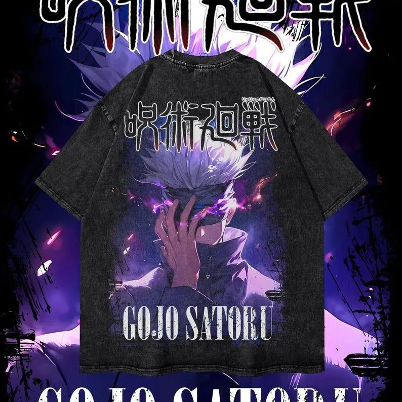 Gojo Satoru Heavy Oversized Dyenomite Mineral Wash T-Shirt Unisex Anime T-Shirt Streetwear & Gym Style Hoodie, Sweatshirt