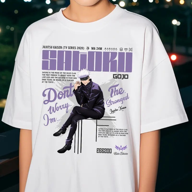 Gojo Satoru, Toji Fushiguro, Megumi Fushiguro, Zenin Shirt - Crew Neck Vintage Shirt with "Don't Worry I'm" Print, Cotton...