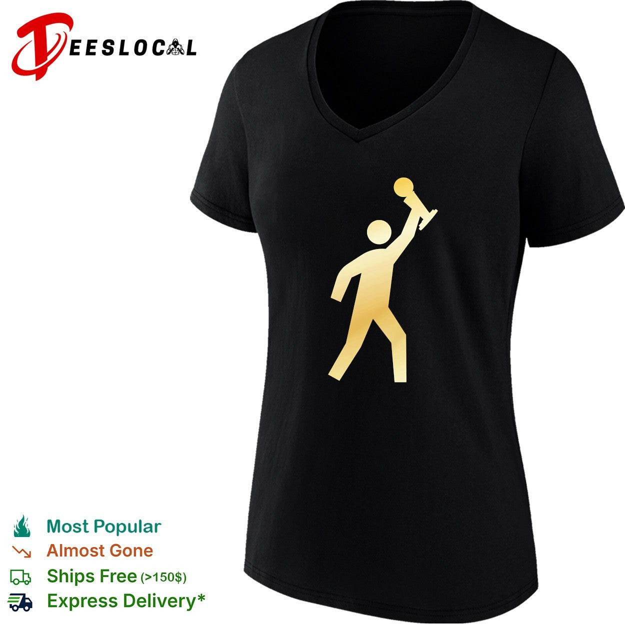Gold trophy raised New York Knicks silhouette figure championship celebration shirt