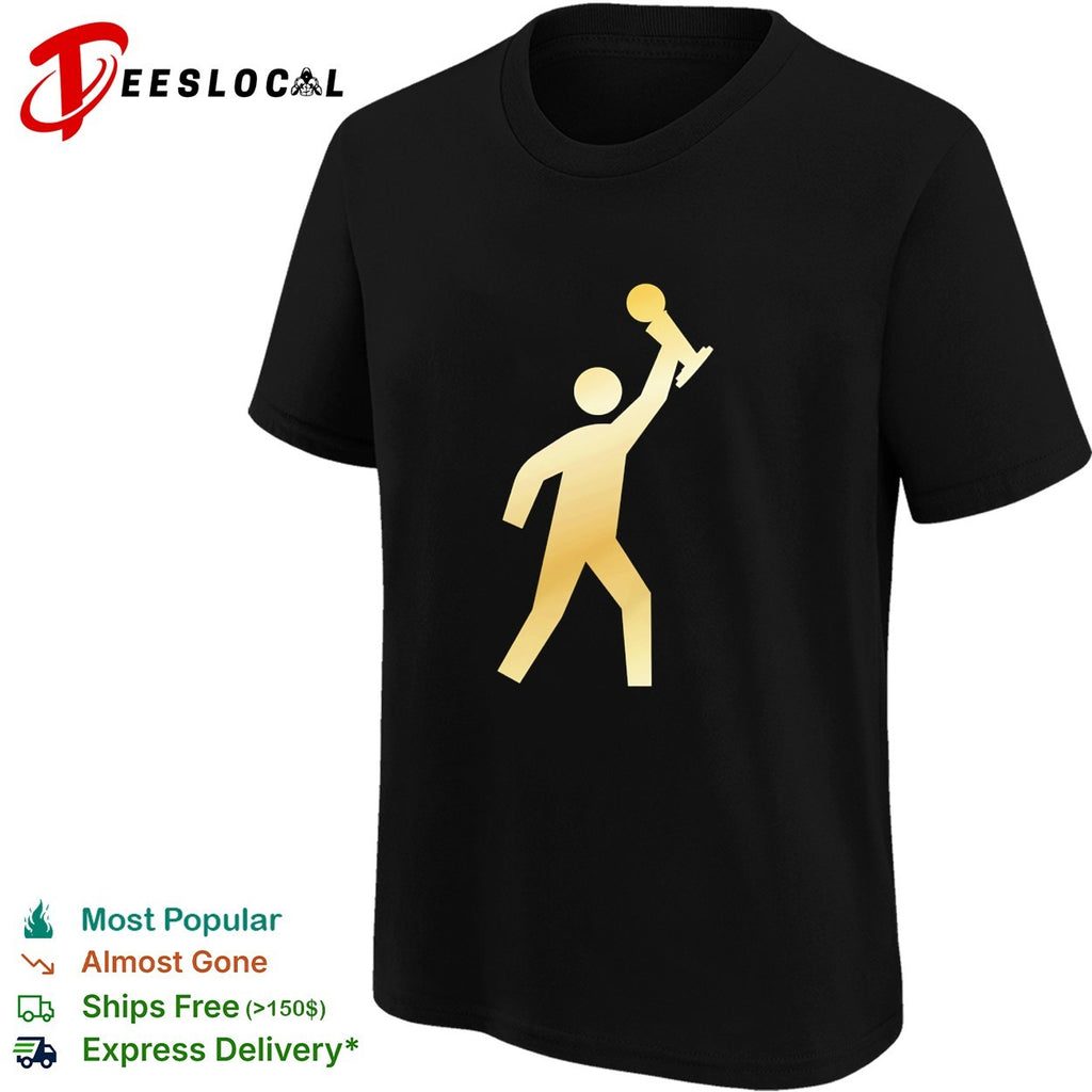 Gold trophy raised New York Knicks silhouette figure championship celebration shirt