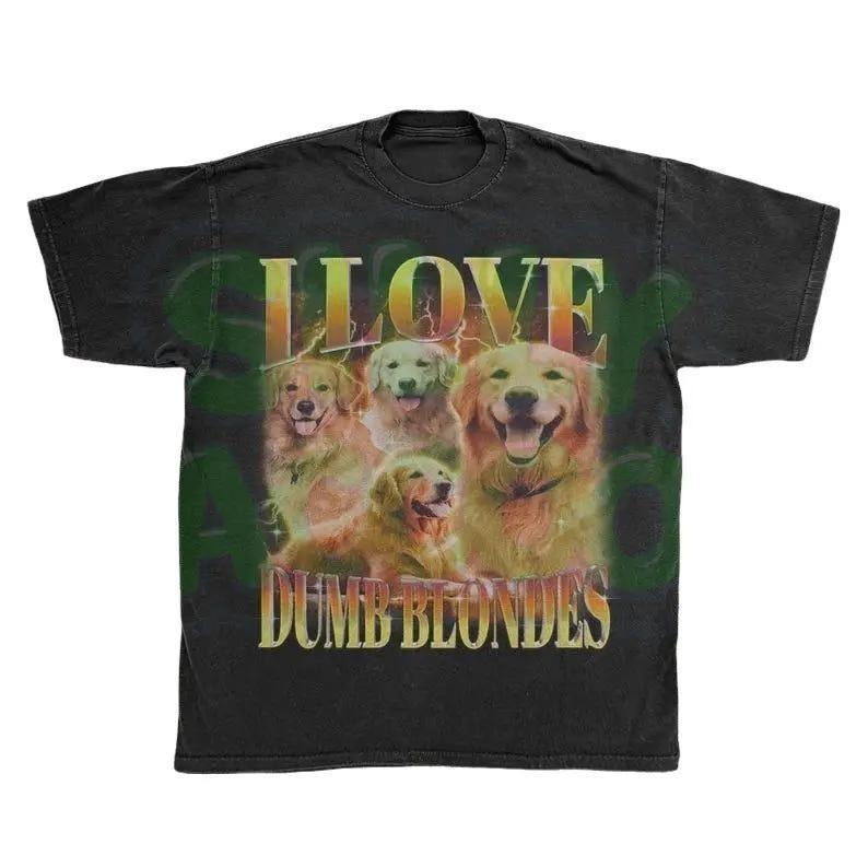 Golden Retriever Sarcastic Tshirt | I Love Dumb Blondes | Funny Dog Shirt | Vintage Pet Graphic Tee | Pet Lover Gift |...