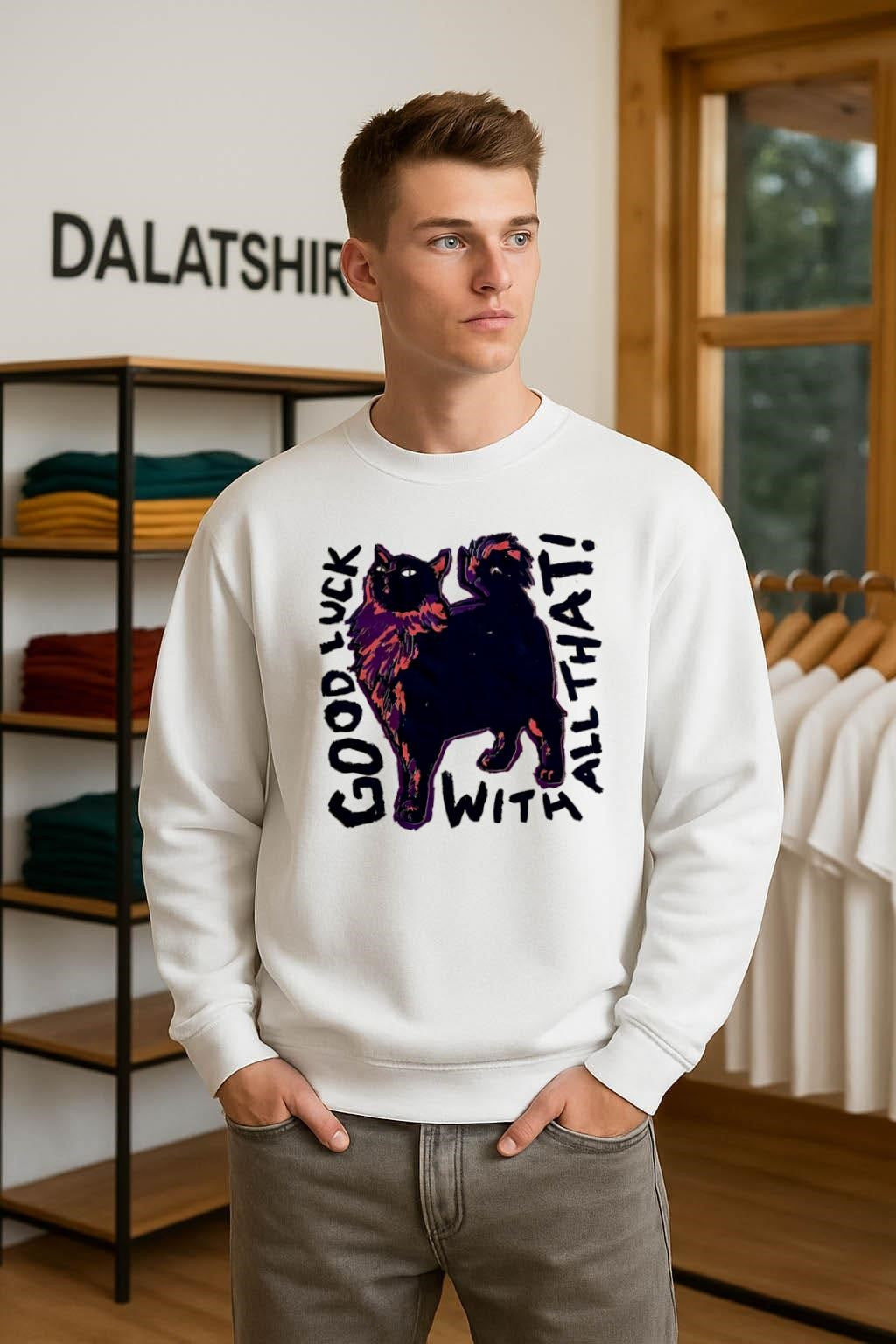 Good Luck With That Black Fluffy Cat Graphic shirt