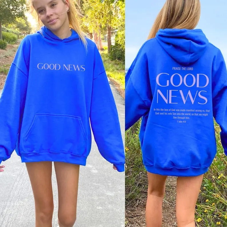 Good News Hoodie | Christian Hoodie | Faith Over Fear Bible Verse | Aesthetic Christian Sweatshirts | Trendy Church...